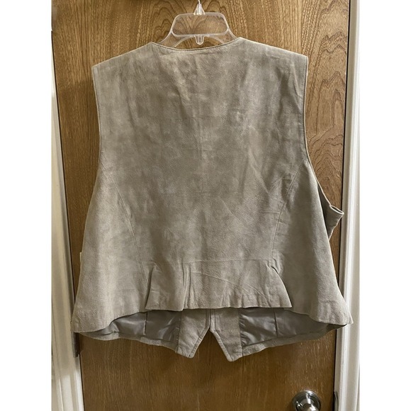 Vintage SUSAN BRISTOL Suede Leather Skirt Vest 2 pc Set Lined Zip Beige 18 & 20 - Picture 7 of 16